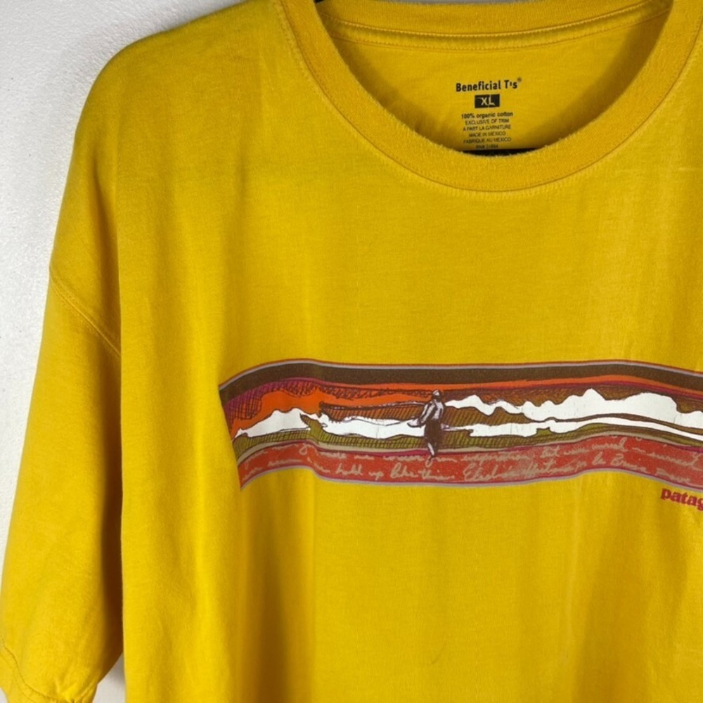 Vintage Patagonia Beneficial T-Shirt‎ XL Yellow Surf Ocean Graphic 90s Spellout - Picture 10 of 14